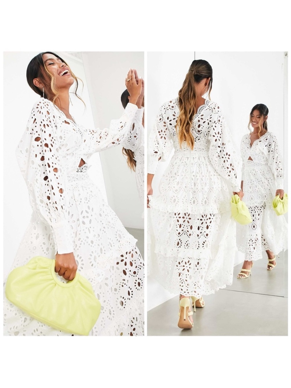 ASOS EDITION v neck eyelet midi dress with puff sleeve in white Size 2 NWT​